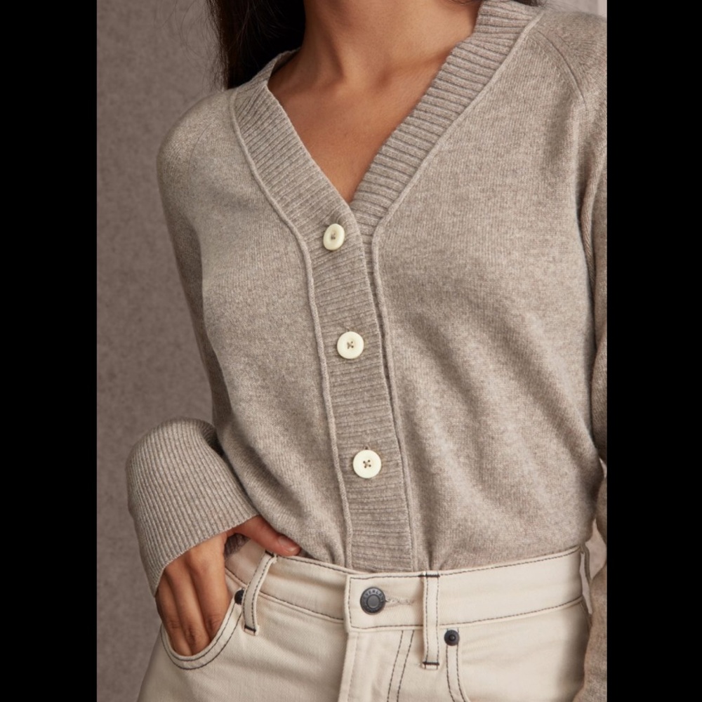 Everlane ReCashmere Varsity Cardigan Heather Sand